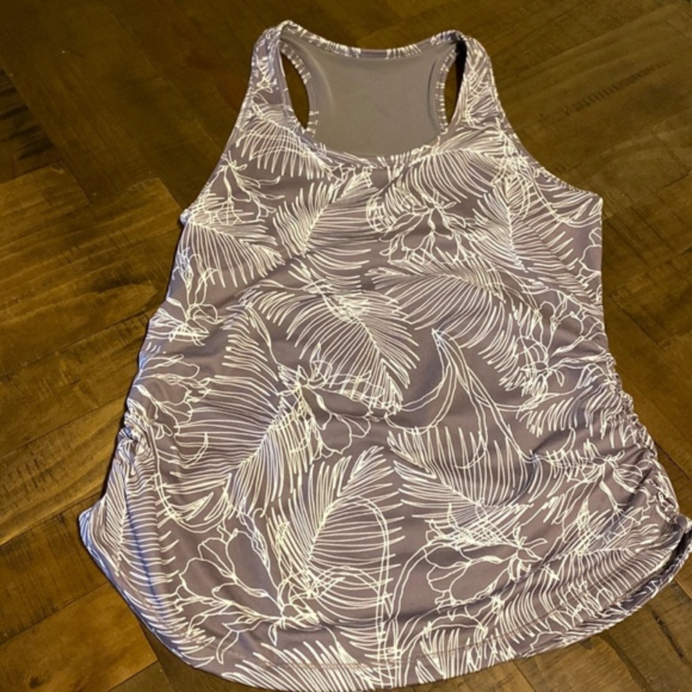 Calia by Carrie Underwood Brown & White Palm Ribbed Small Tank Top